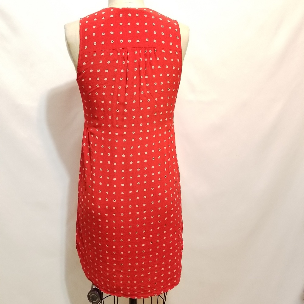 0185 Madewell 100% silk water flower red & White dress sz S - Picture 7 of 8